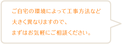 ご自宅の環境によって工事方法など大きく異なりますので、まずはお気軽にご相談ください。